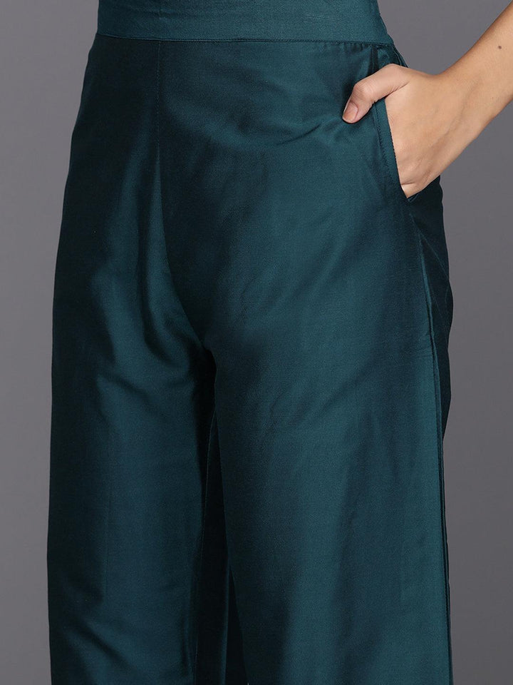 Blue Yoke Design Silk Blend Straight Suit With Dupatta