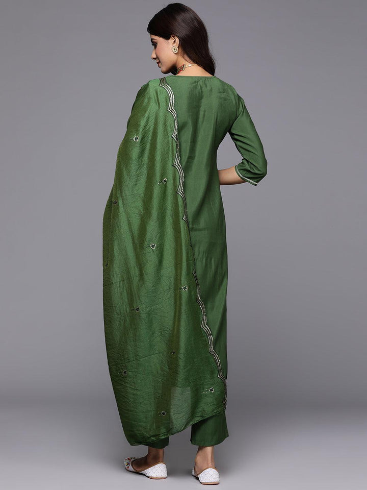Green Yoke Design Silk Blend Straight Suit With Dupatta