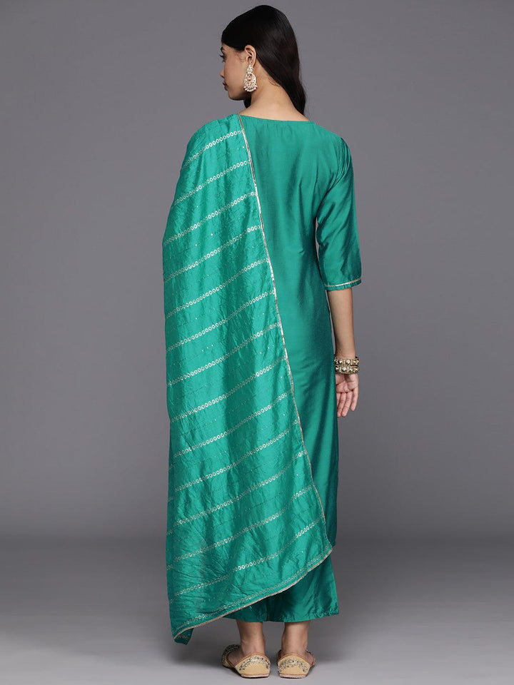Green Yoke Design Silk Blend Straight Suit With Dupatta