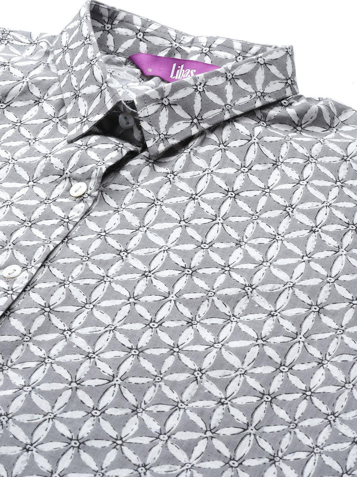 Grey Printed Cotton Night Suit