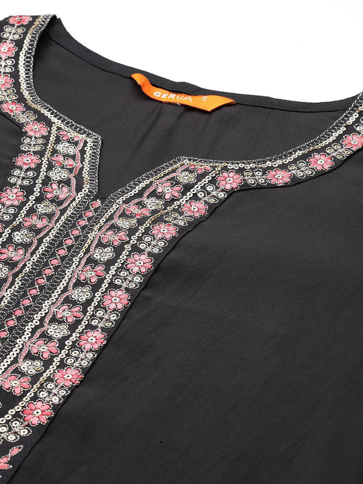 Grey Yoke Design Silk Blend Straight Suit With Dupatta