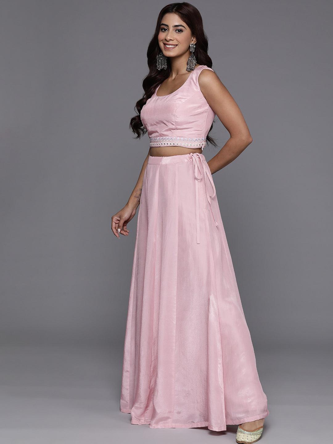 Libas Art Pink Embroidered Silk Blend 3 Piece Co-Ords