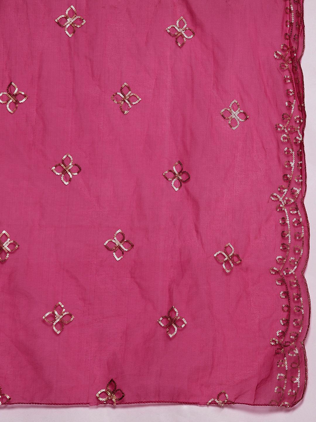 Magenta Solid Silk Blend Straight Kurta With Trousers & Dupatta - Libas