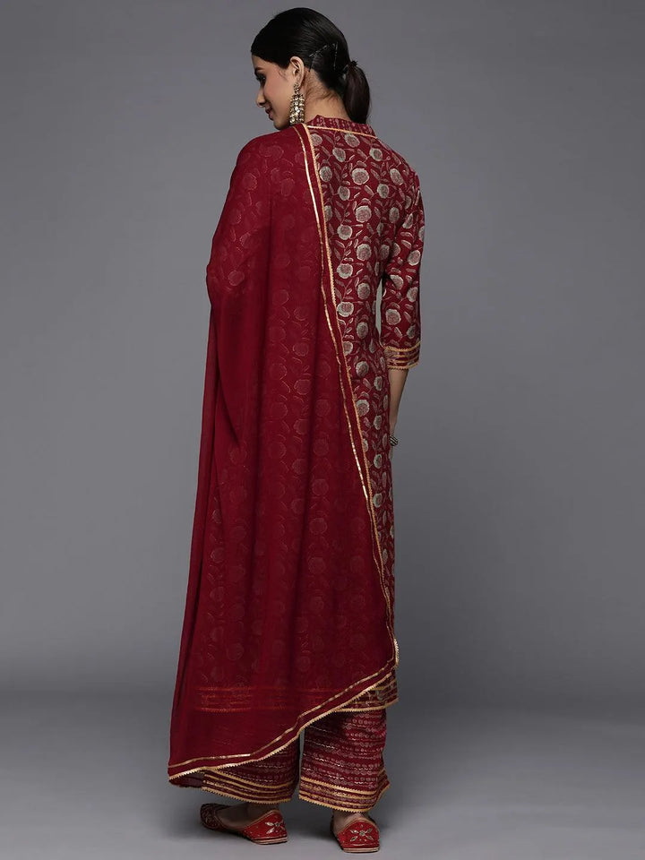 Maroon Printed Rayon A-Line Suit Set