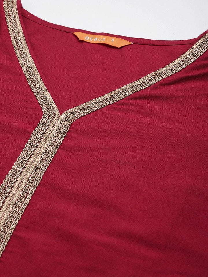 Maroon Solid Silk Blend Straight Suit With Dupatta