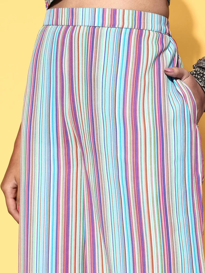 Multicoloured Striped Georgette 3 Piece Co-Ords