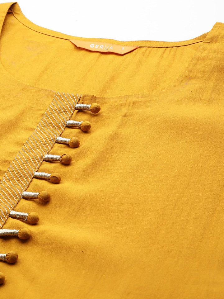 Mustard Solid Silk Blend Straight Suit With Dupatta