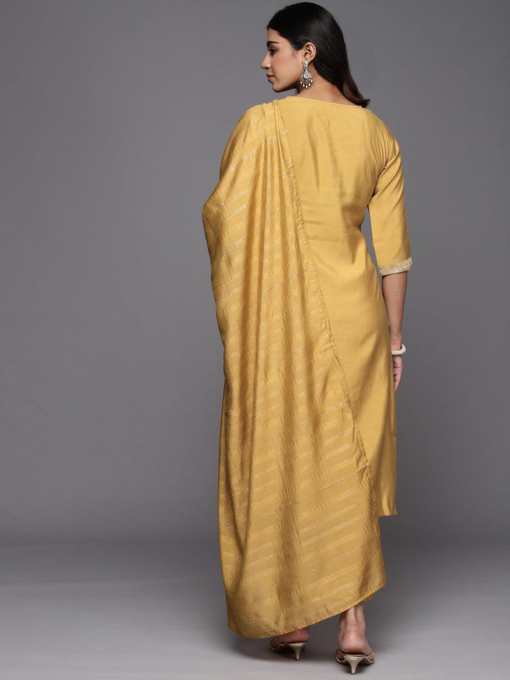 Mustard Yoke Design Silk Blend Straight Suit With Dupatta