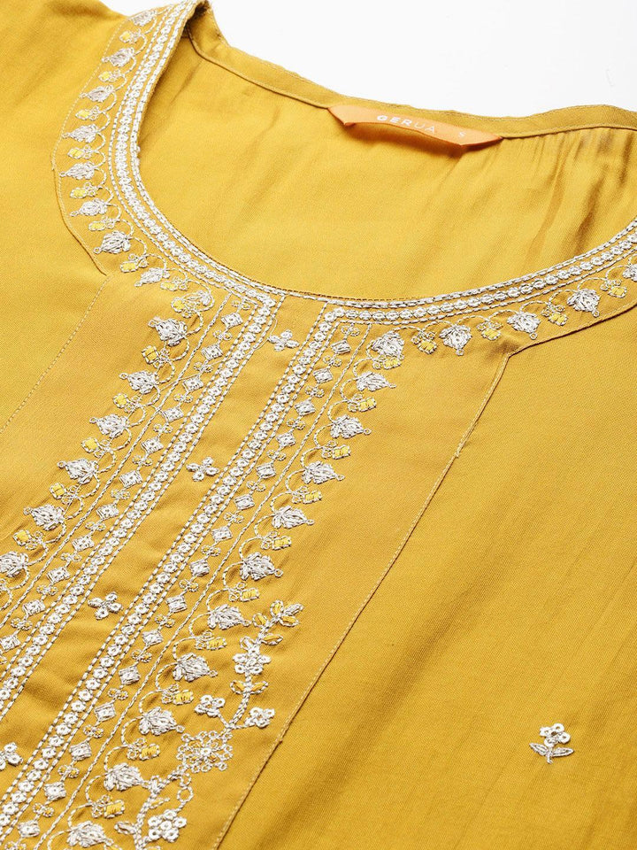 Mustard Yoke Design Silk Blend Straight Suit With Dupatta