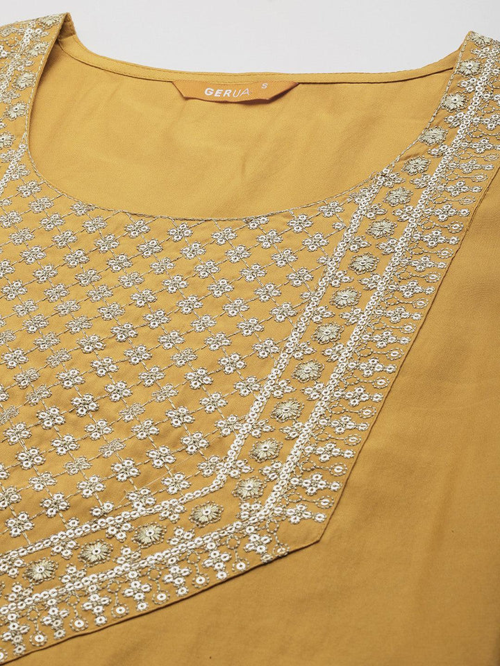 Mustard Yoke Design Silk Blend Straight Suit With Dupatta