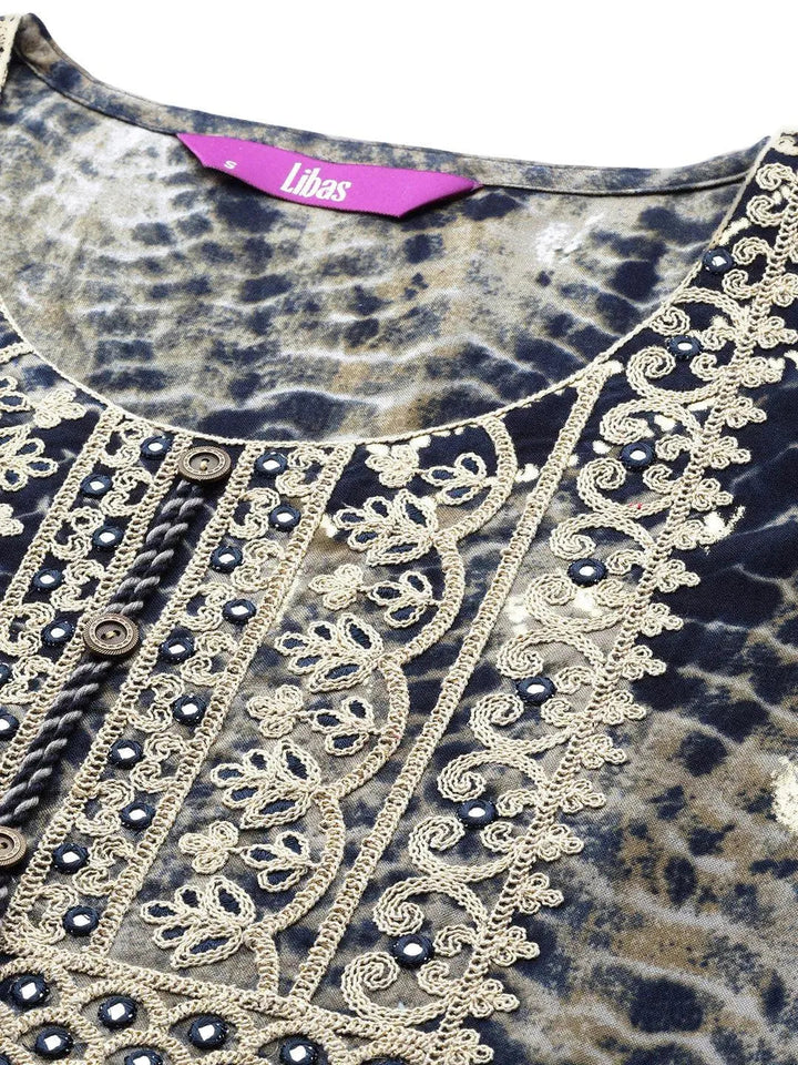 Navy Blue Yoke Design Rayon Straight Kurta