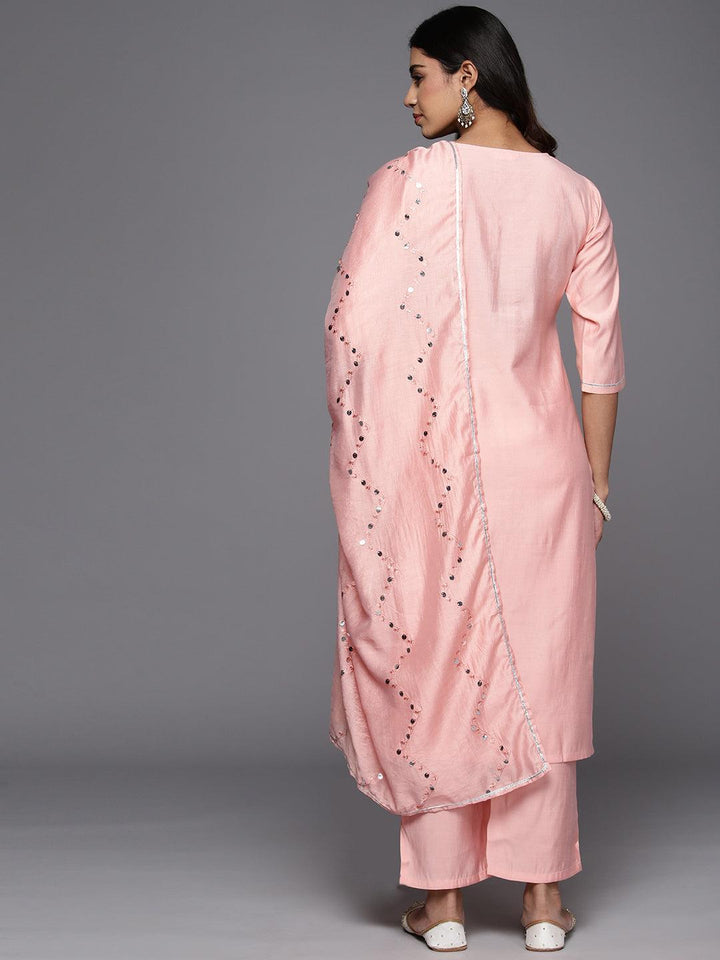 Peach Yoke Design Silk Blend Straight Suit With Dupatta