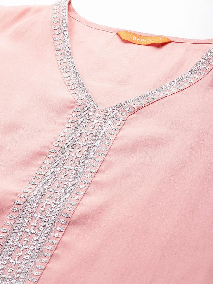 Peach Yoke Design Silk Blend Straight Suit With Dupatta