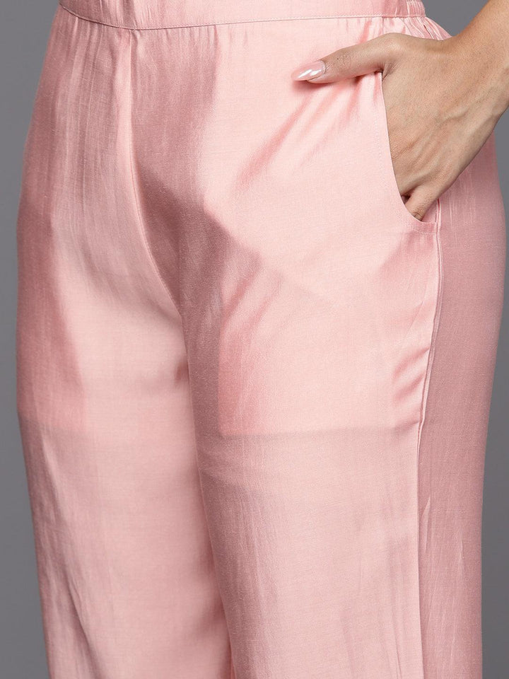 Peach Yoke Design Silk Blend Straight Suit With Dupatta