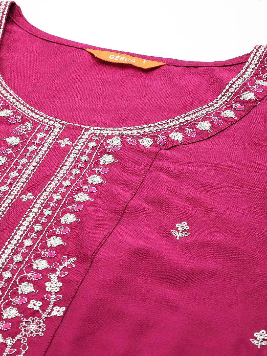 Pink Embroidered Silk Blend Straight Suit With Dupatta