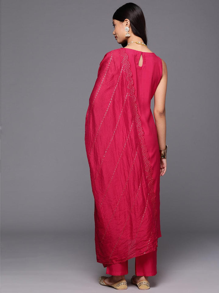 Pink Solid Silk Blend Straight Suit With Dupatta