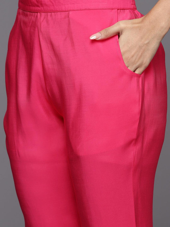 Pink Solid Silk Blend Straight Suit With Dupatta