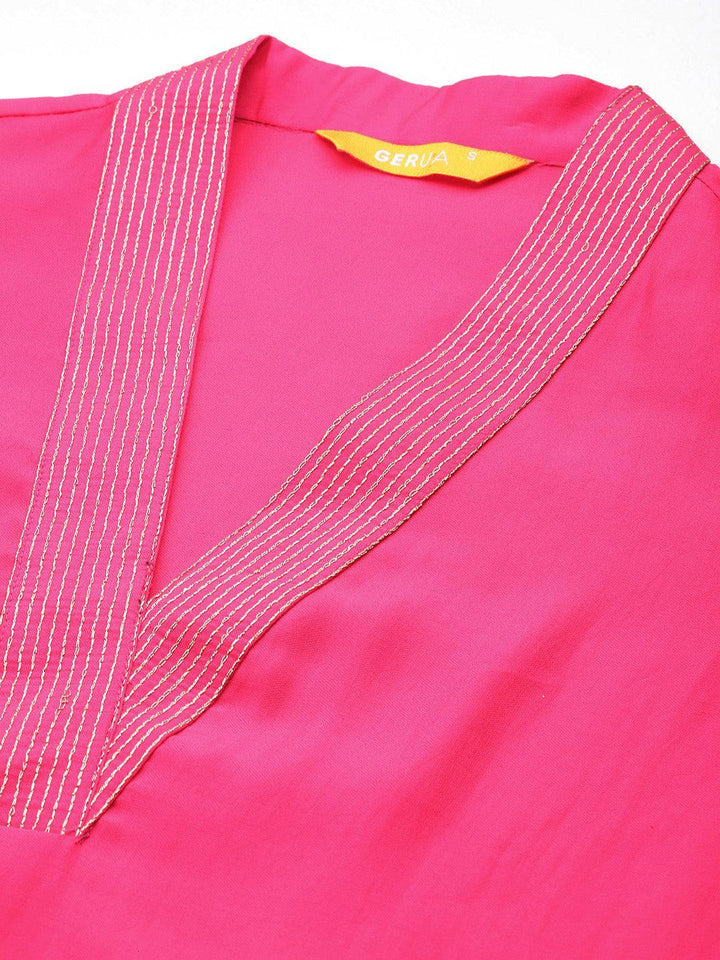 Pink Solid Silk Blend Straight Suit With Dupatta