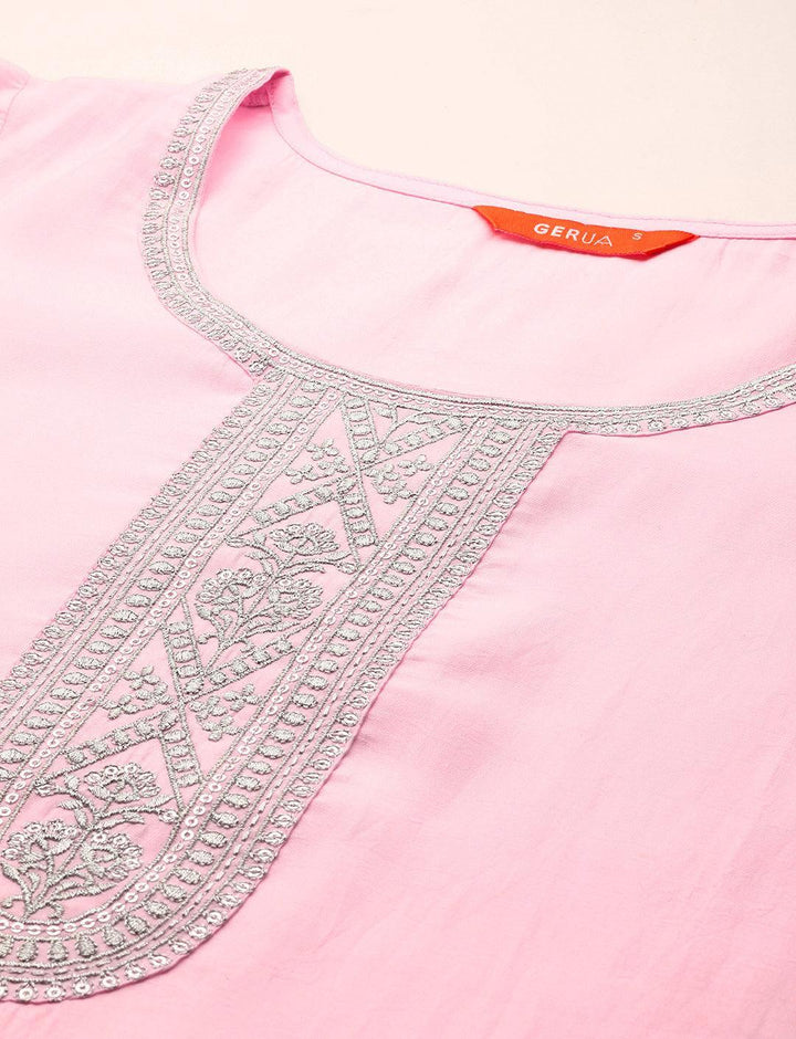 Pink Yoke Design Silk Blend Straight Suit With Dupatta