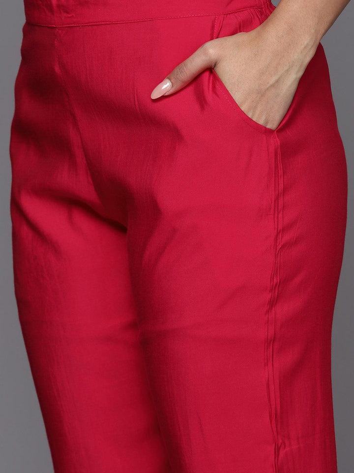 Pink Yoke Design Silk Blend Straight Suit With Dupatta