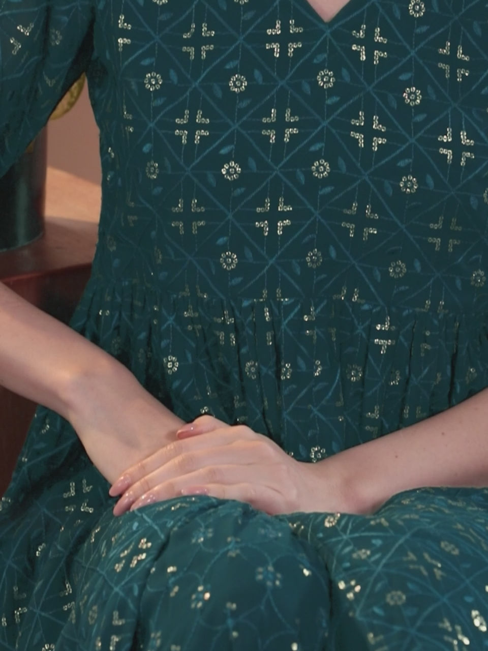 Blue Embroidered Georgette A-Line Kurta With Sharara & Dupatta