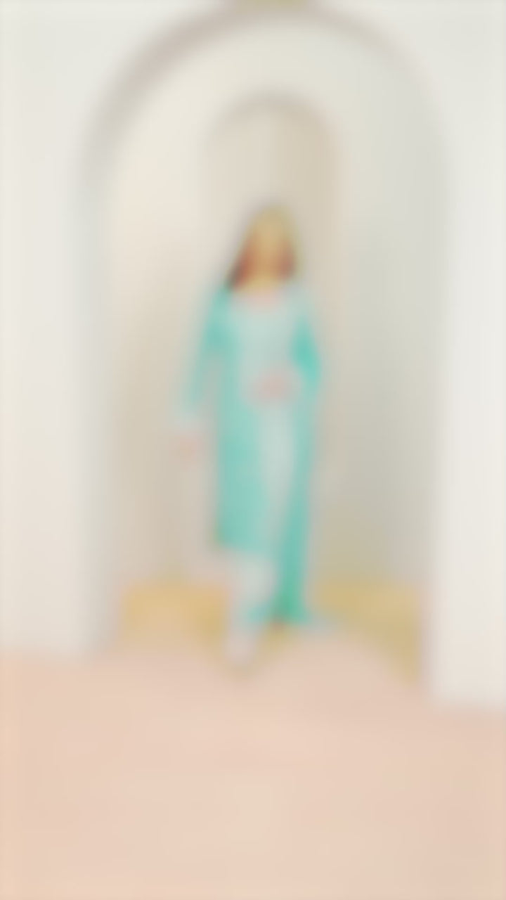 Blue Embroidered Silk Blend Straight Suits With Dupatta