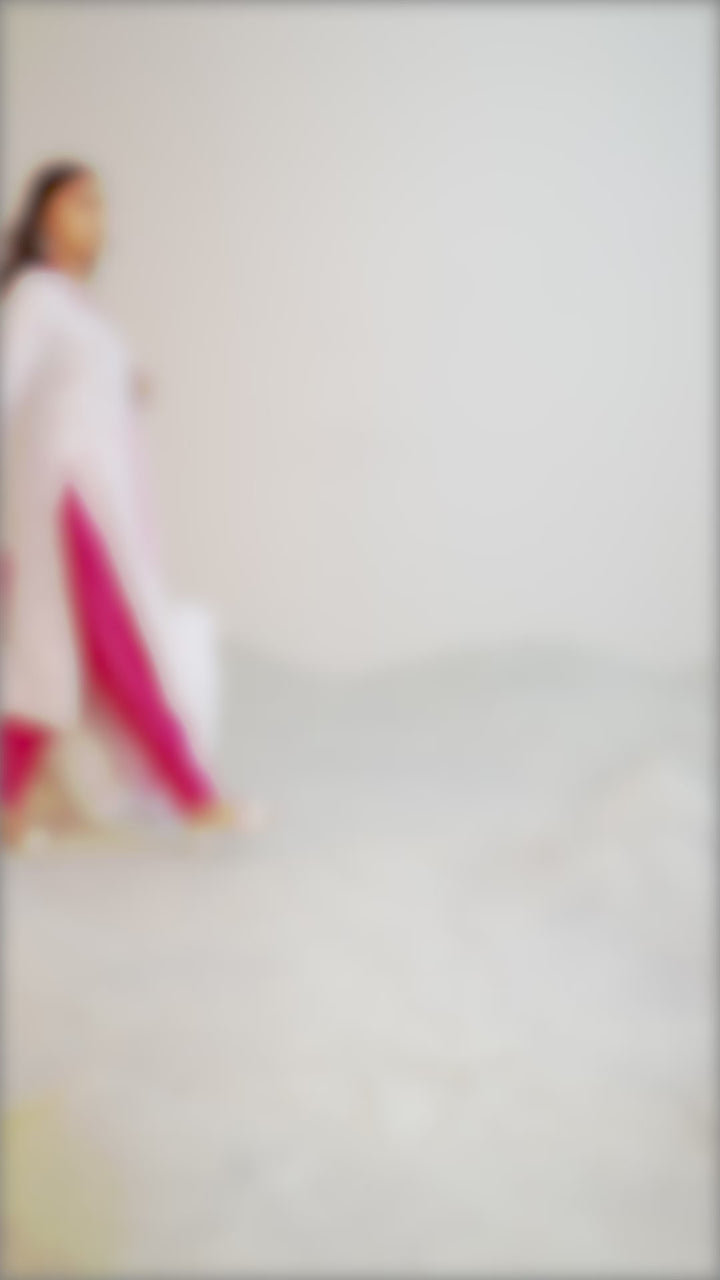 Off white Woven Design Cotton Blend Straight Suit Set With Dupatta