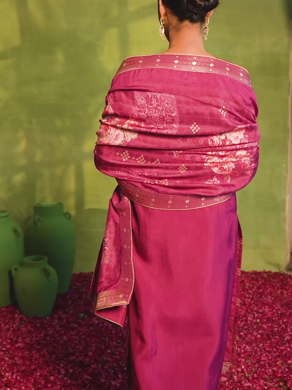 Magenta Printed Silk Blend Straight Suit With Dupatta