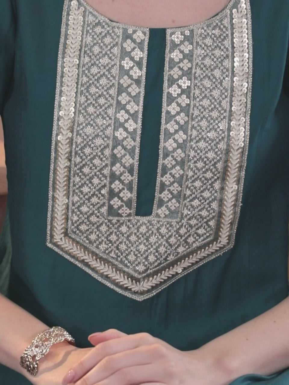 Blue Yoke Design Silk Blend Straight Suit With Dupatta