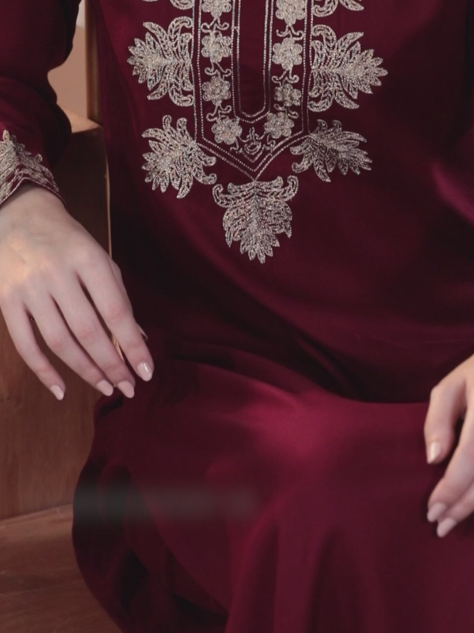 Maroon Yoke Design Wool Blend Straight Kurta Set