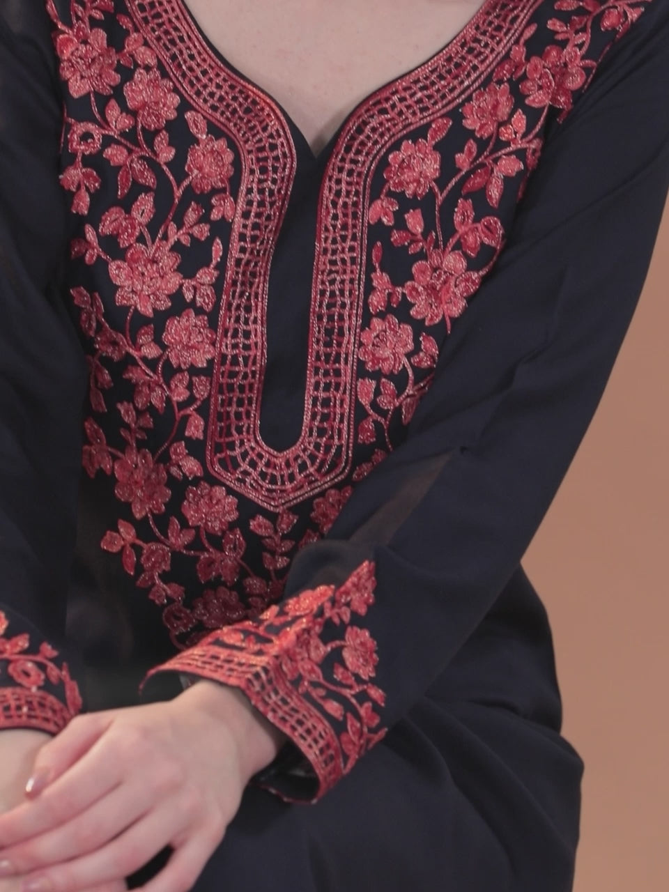 Navy Blue Yoke Design Wool Blend Straight Kurta Set