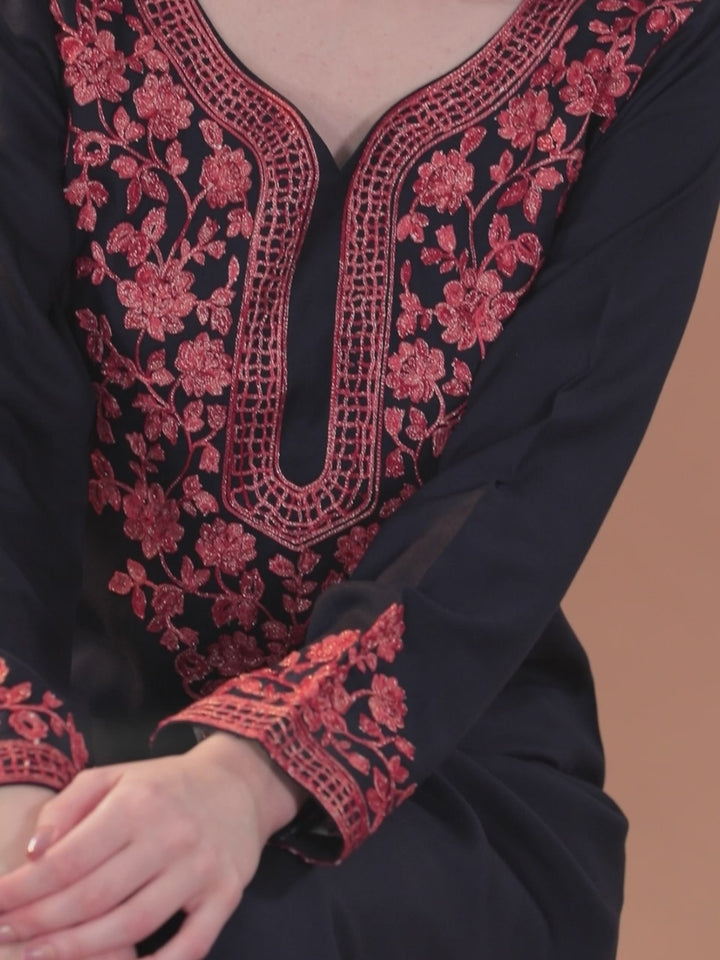 Navy Blue Yoke Design Wool Blend Straight Kurta Set