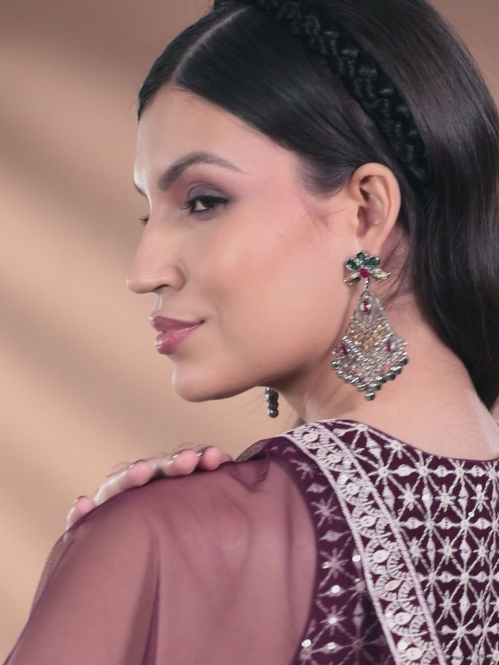 Wine Embroidered Georgette Anarkali Suit With Dupatta