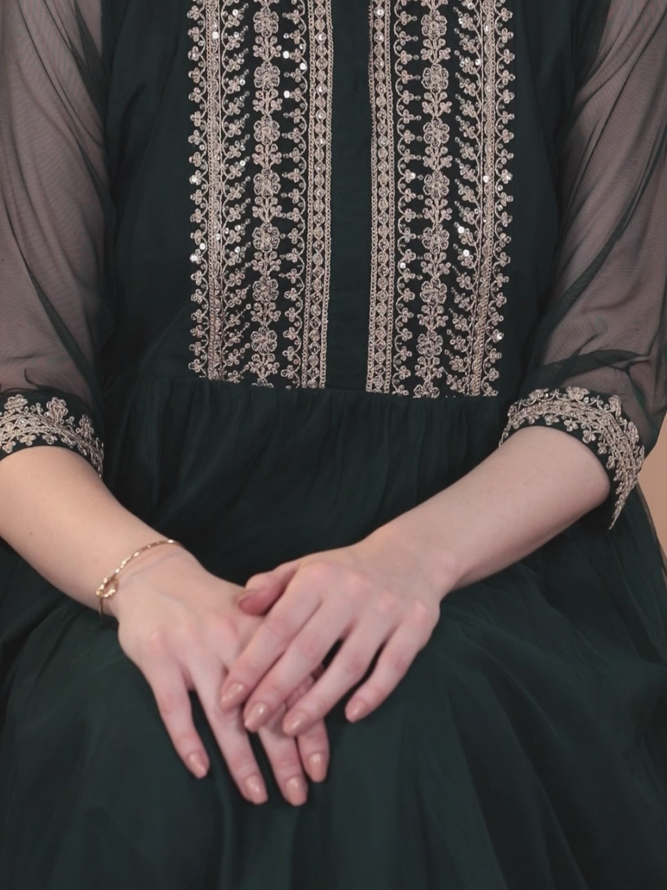 Green Yoke Design Shantoon A-Line Kurta With Palazzos & Dupatta