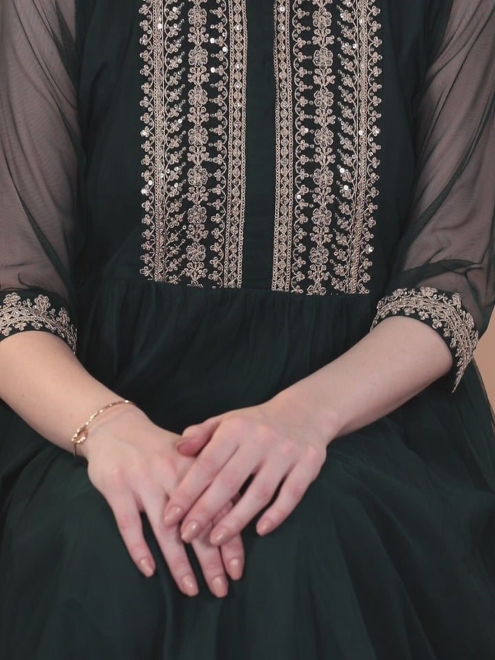 Green Yoke Design Shantoon A-Line Kurta With Palazzos & Dupatta