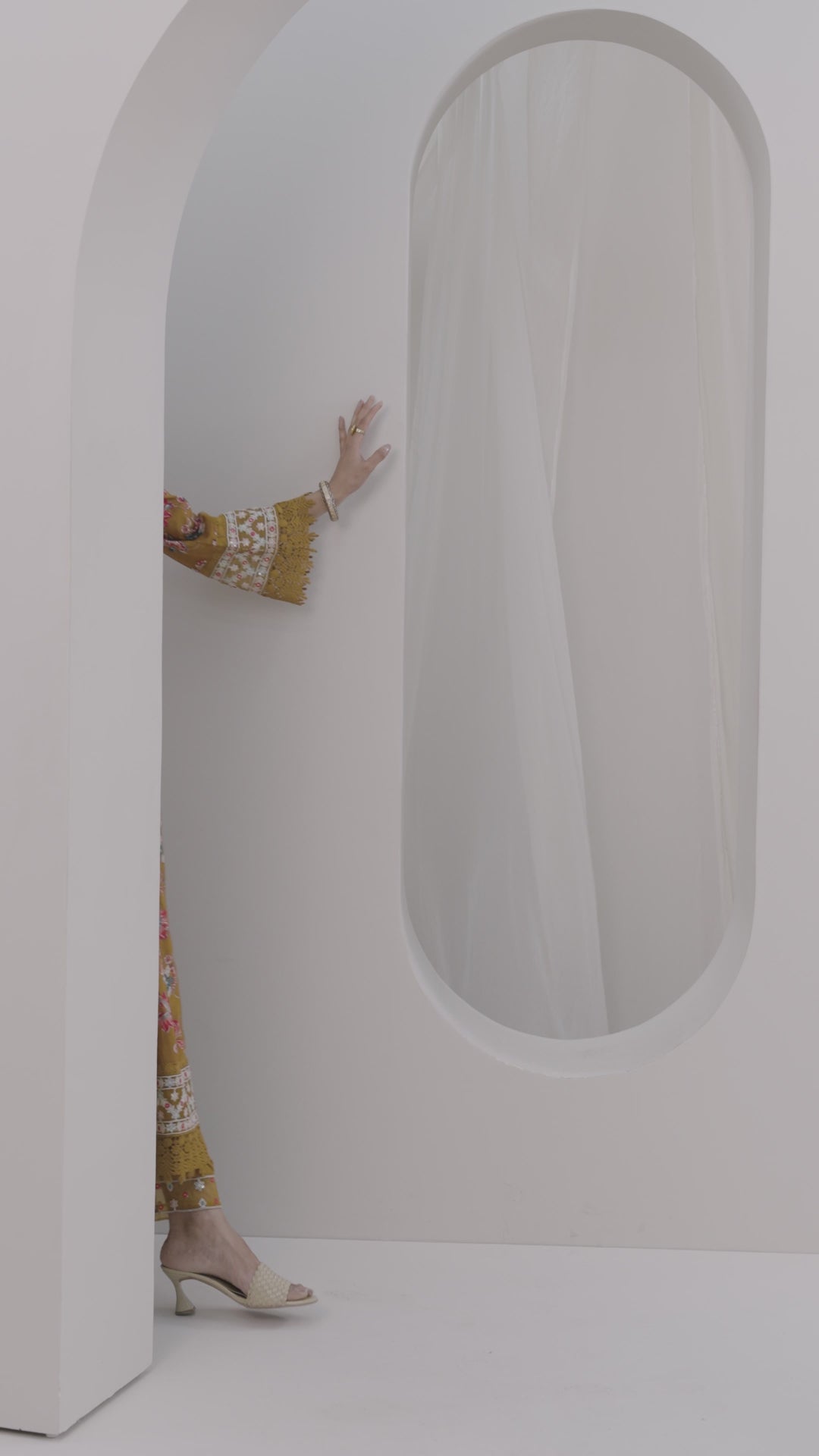 Mustard Printed Cotton Anarkali Suit Set With Dupatta