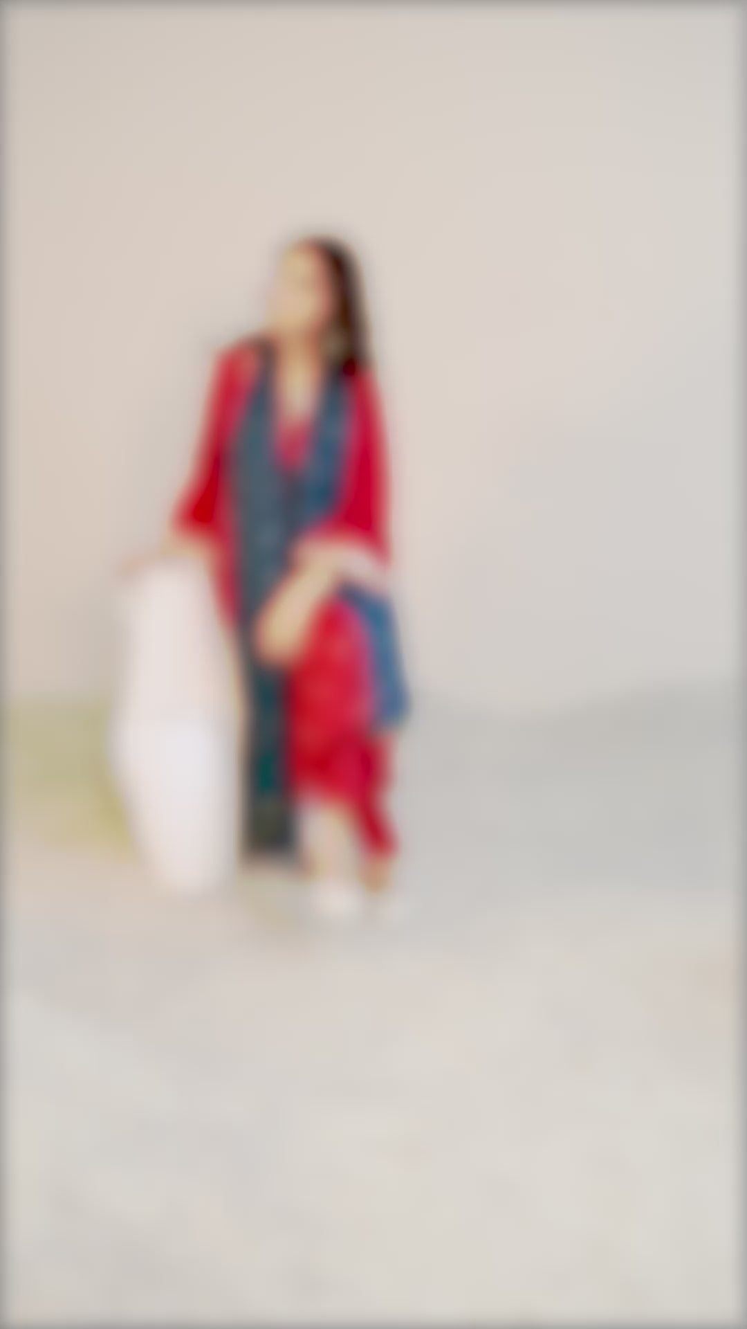 Red Embroidered Silk Blend Straight Suit Set With Dupatta