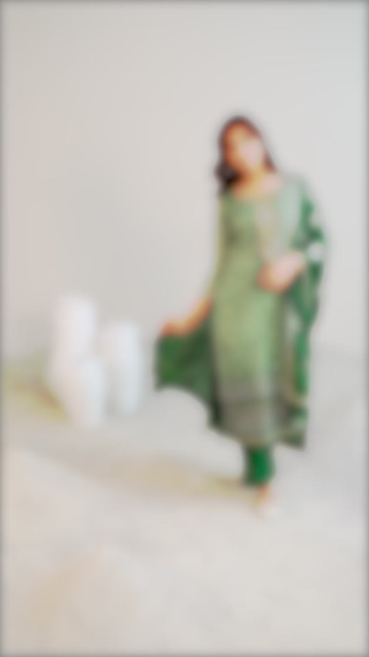 Green Printed Chinon Straight  Suits With Dupatta