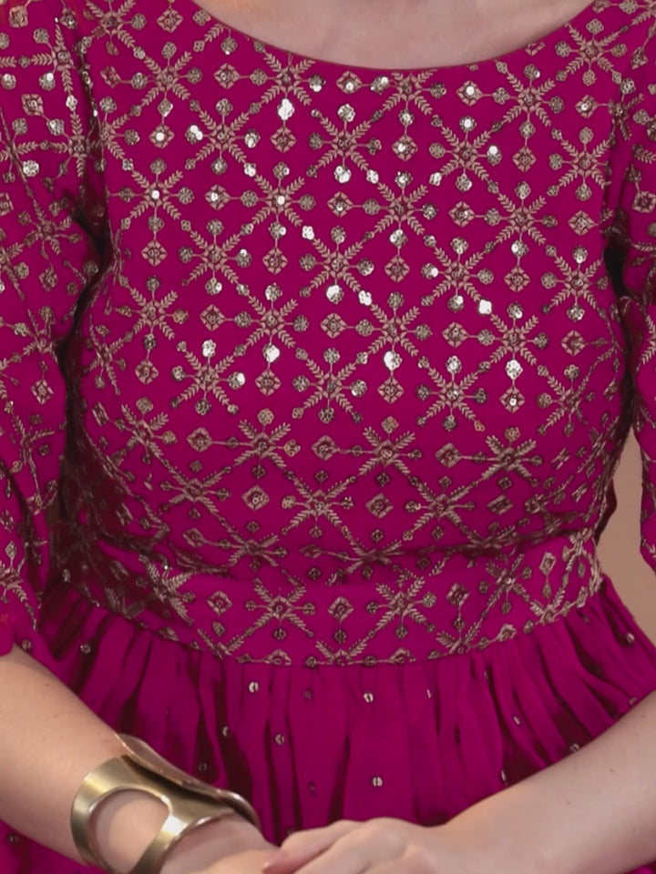 Pink Embroidered Georgette Anarkali Suit With Dupatta