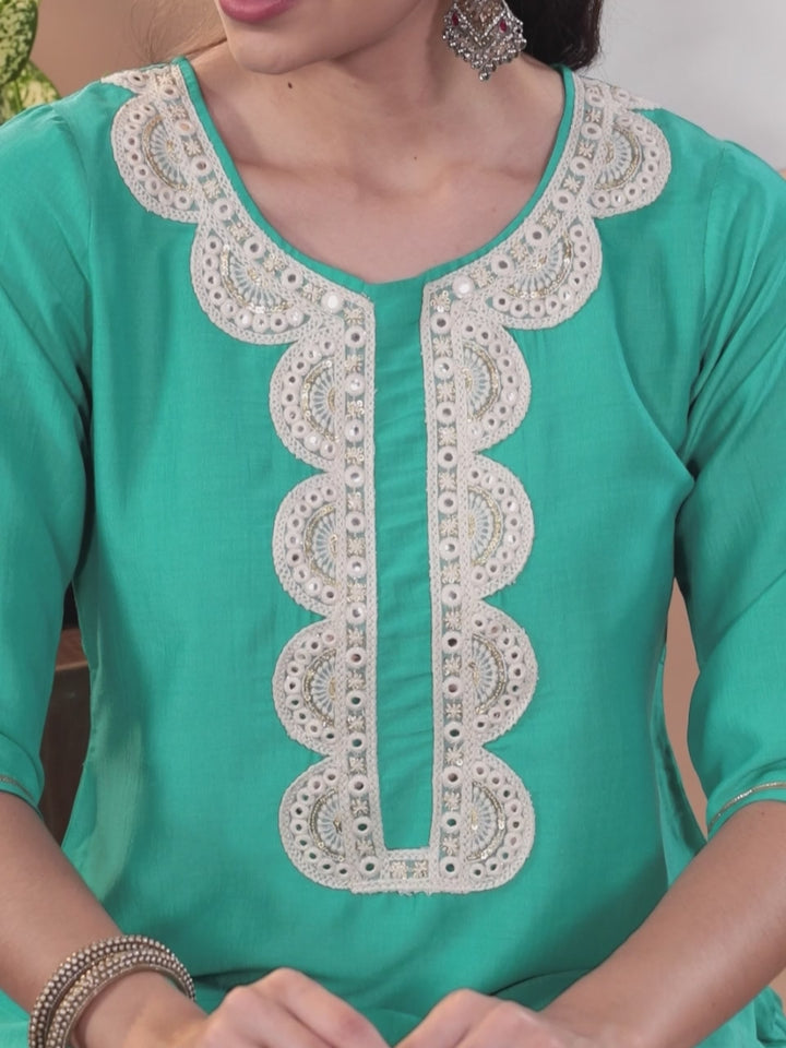 Green Yoke Design Silk Blend Straight Suit With Dupatta