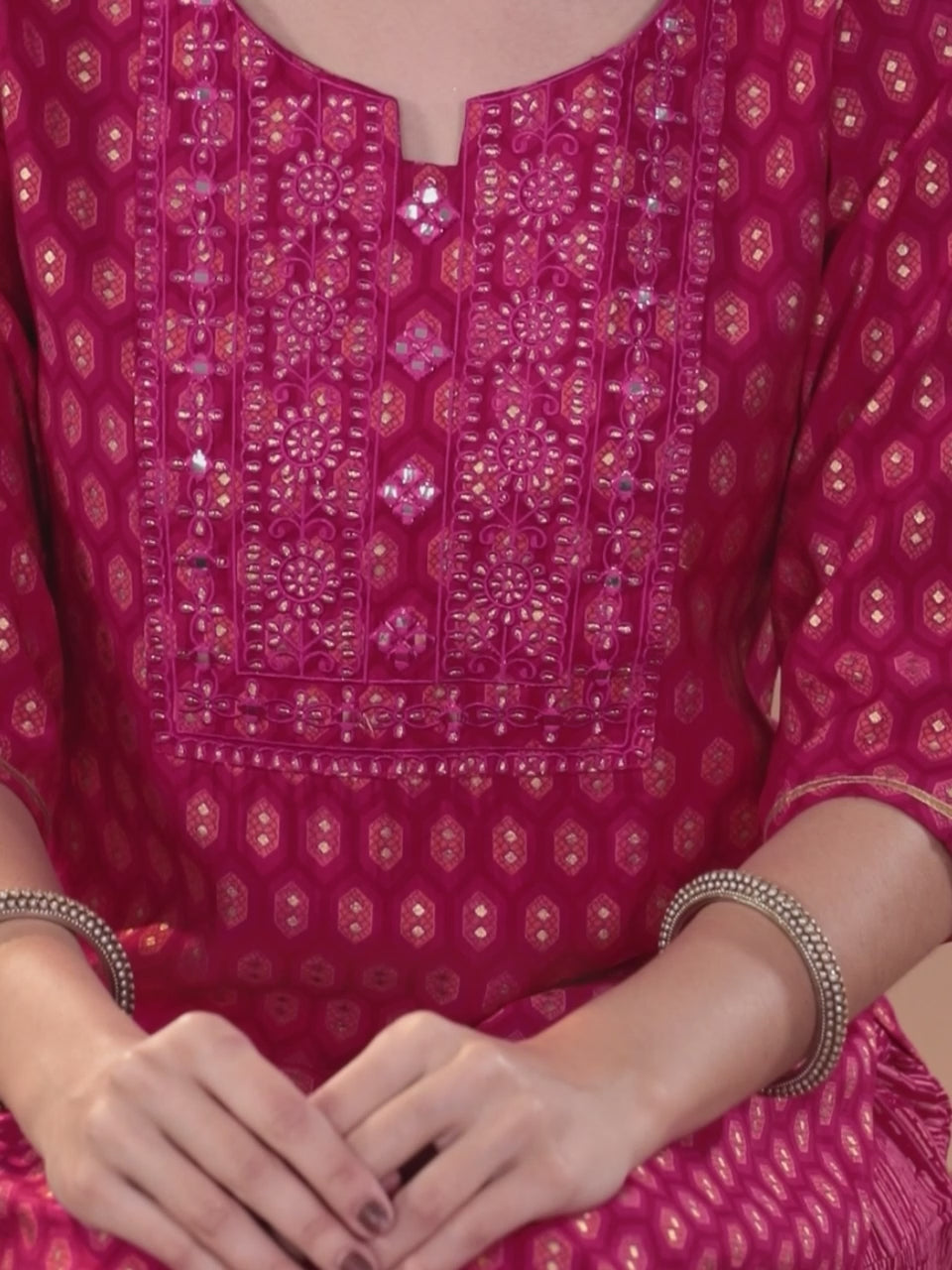 Pink Printed Silk Blend Straight Suit With Dupatta