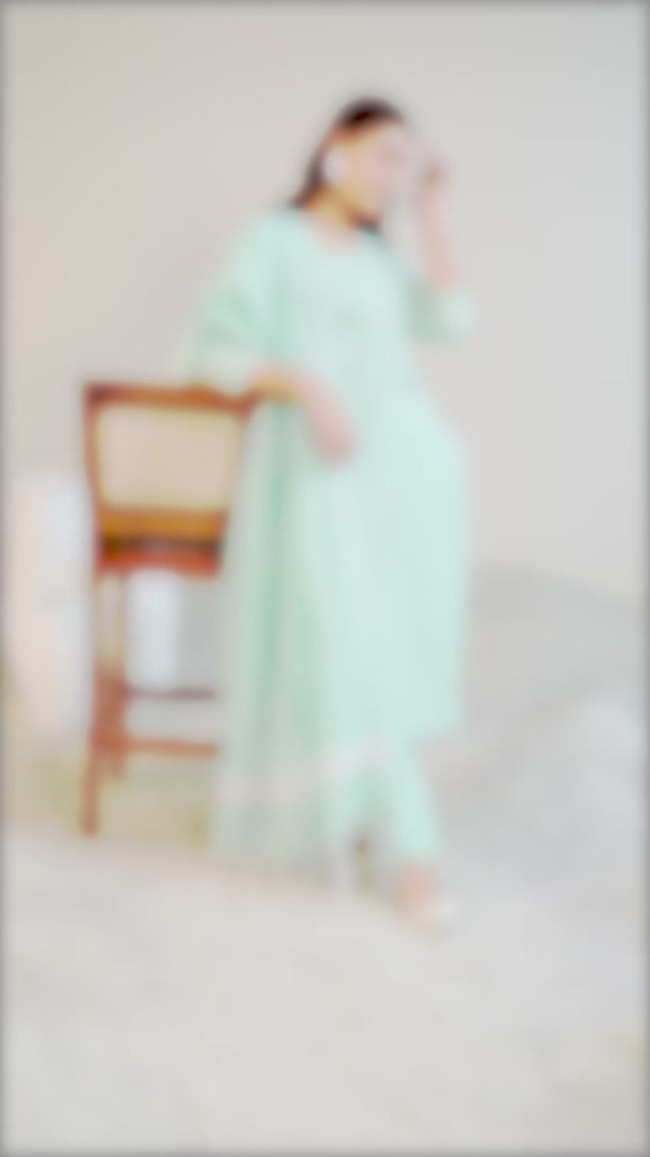 Green Woven Design Cotton Blend Straight  Suits With Dupatta