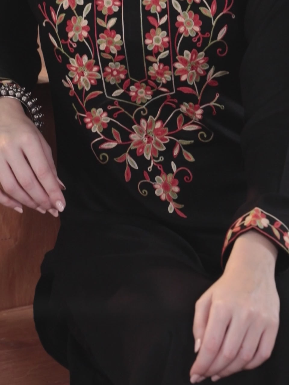 Black Yoke Design Wool Blend Straight Kurta Set