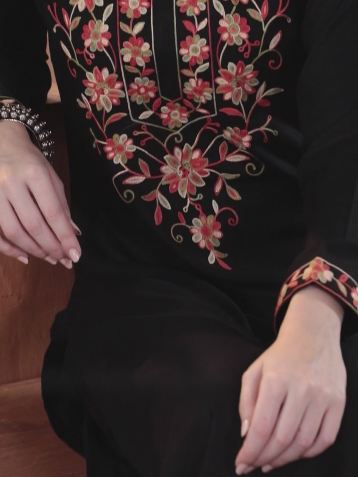 Black Yoke Design Wool Blend Straight Kurta Set