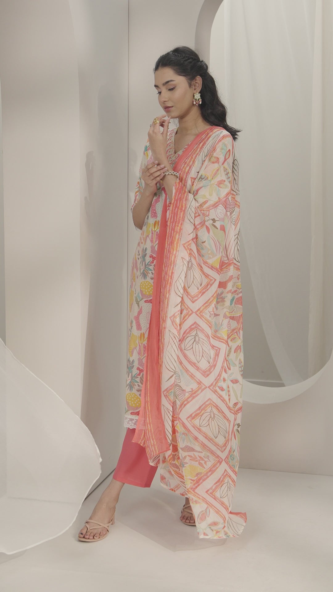 Multi Printed Silk Blend Straight Suit Set With Dupatta