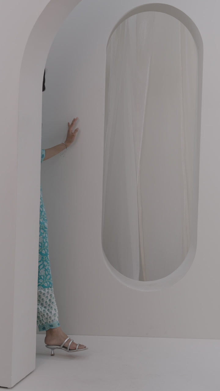 Blue Printed Cotton Straight Suit Set With Dupatta