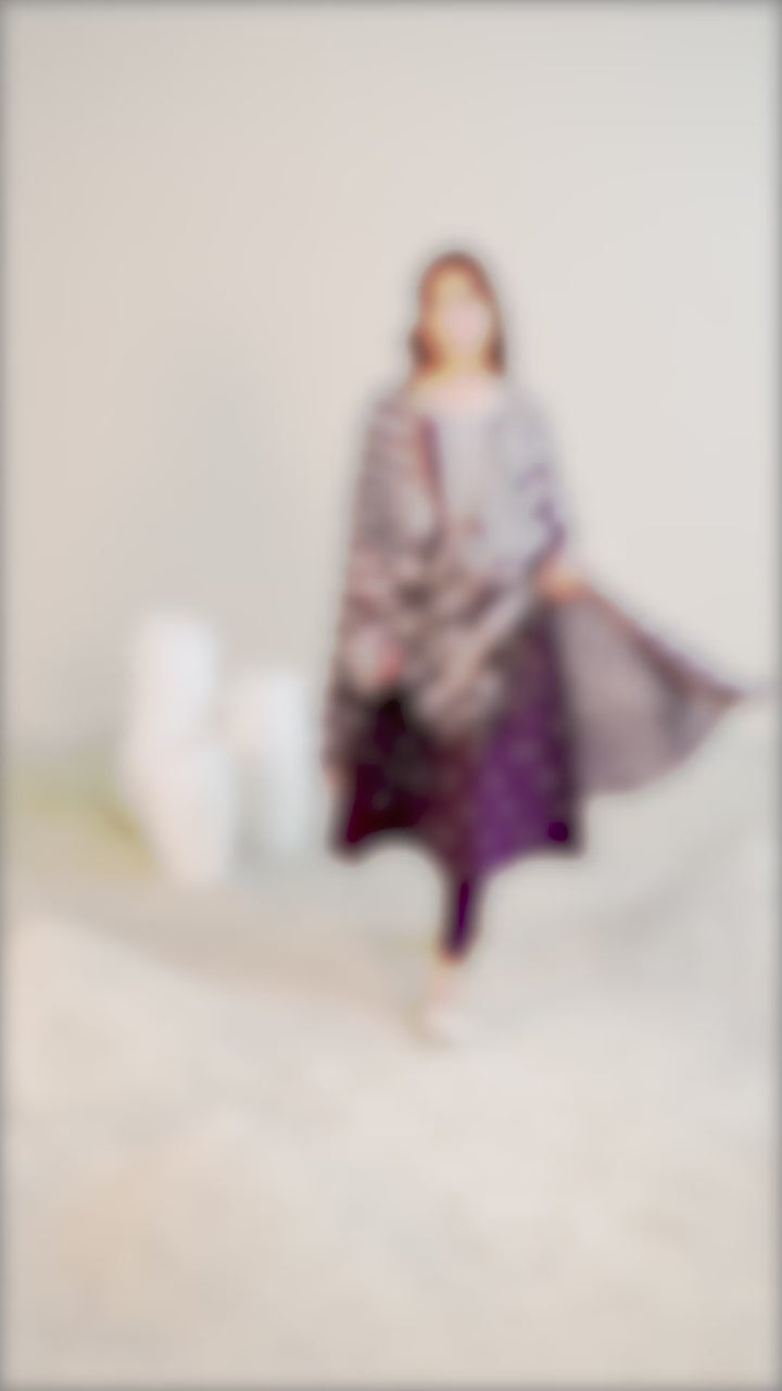 Burgundy Embroidered Silk Blend A-Line Suit Set With Dupatta