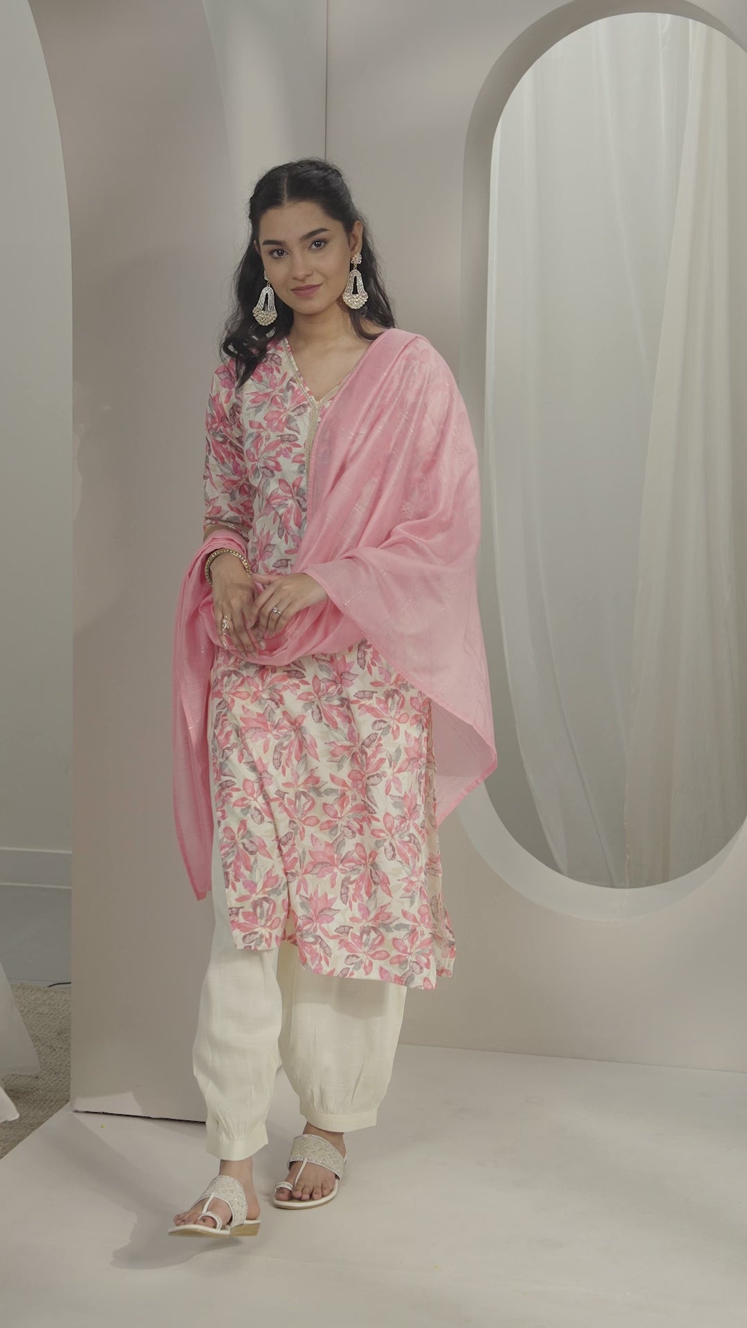 Pink Printed Cotton Blend Straight Suit With Dupatta