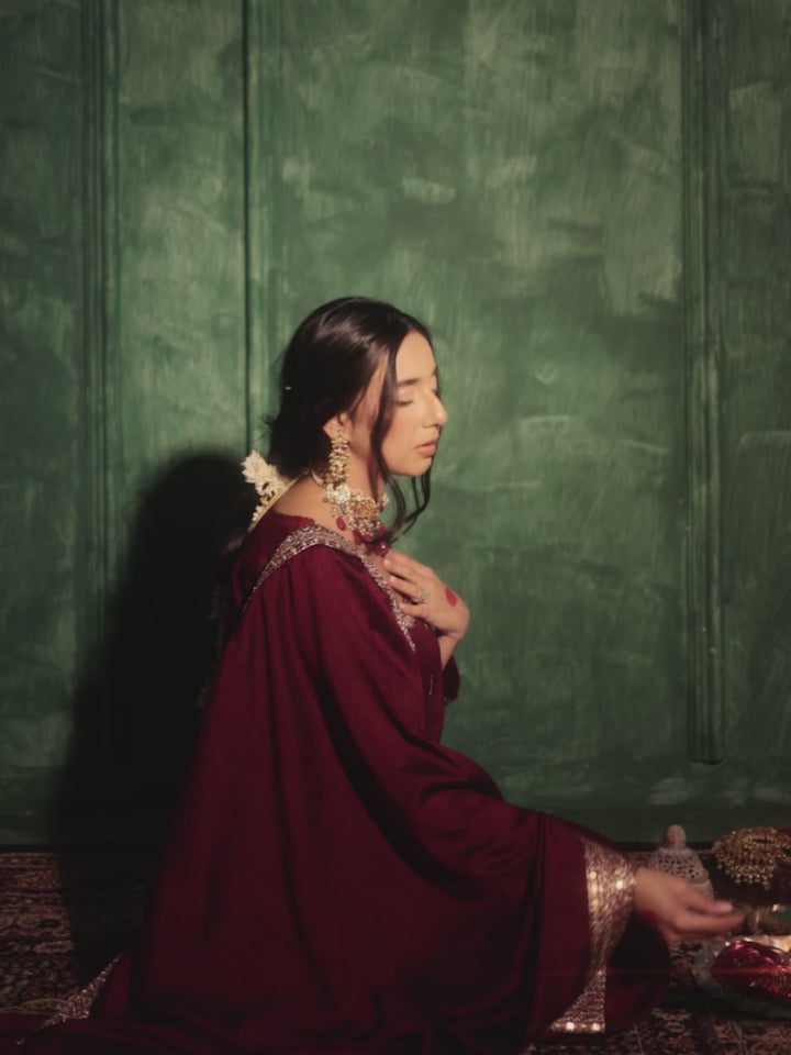 Maroon Embroidered Silk Blend Straight Suit With Dupatta