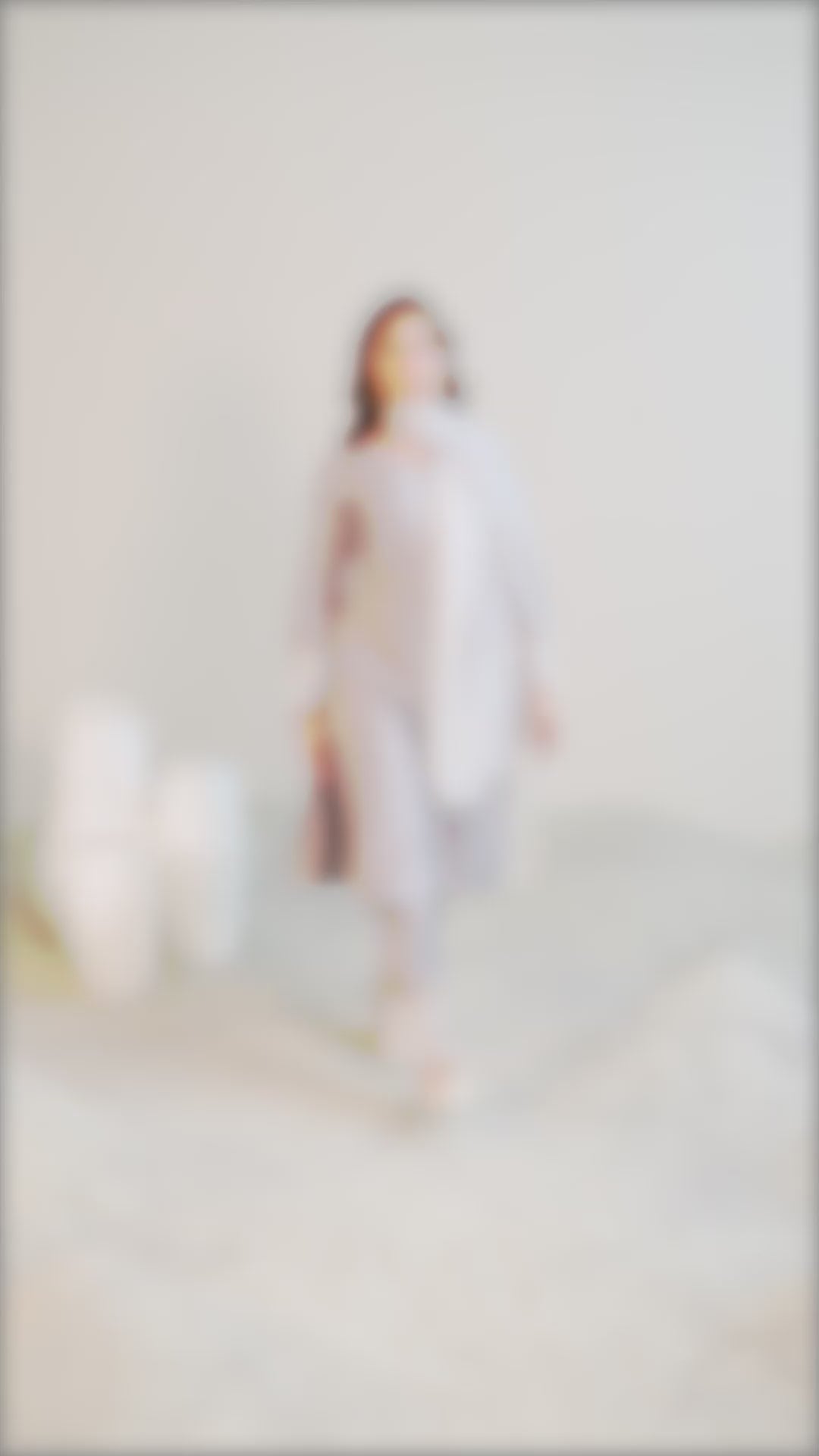 Grey Yoke Design Silk Blend Straight Suit Set With Dupatta